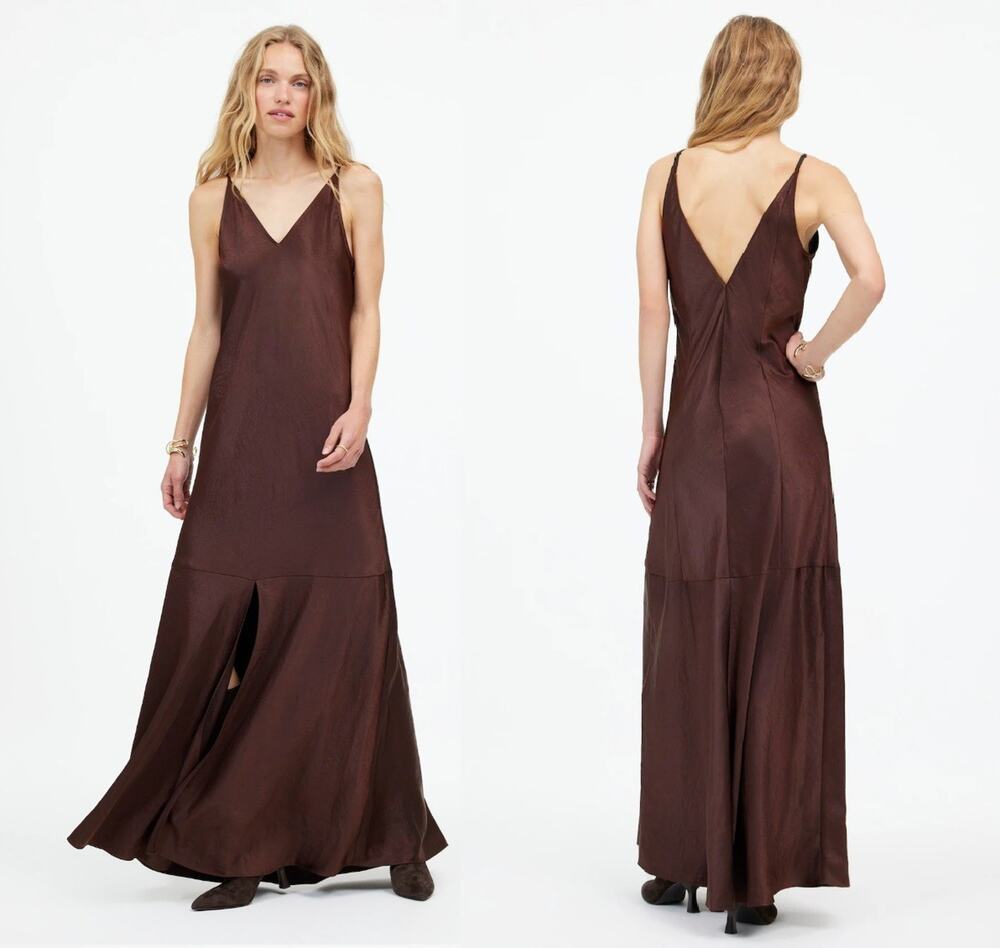 Madewell Satin Slip SZ 8 Maxi Sleeveless Elegant Dress Dark Carob Brown
